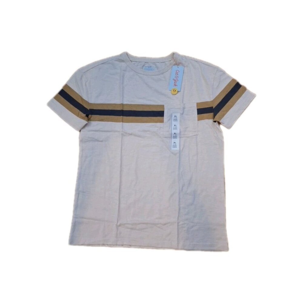 Cat & Jack Boy's  Short Sleeve BrownChest Striped Pocket T-Shirt SiKids XL 14